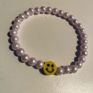 Pearl Beaded Bracelet with Yellow Smiley Face